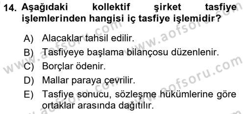 Şirketler Muhasebesi Dersi 2023 - 2024 Yılı (Vize) Ara Sınav Soruları 14. Soru