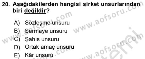 Şirketler Muhasebesi Dersi 2023 - 2024 Yılı (Vize) Ara Sınav Soruları 20. Soru