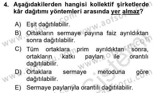 Şirketler Muhasebesi Dersi 2023 - 2024 Yılı (Vize) Ara Sınav Soruları 4. Soru