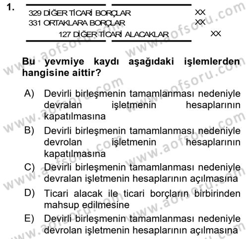 Şirketler Muhasebesi Dersi 2023 - 2024 Yılı (Final) Dönem Sonu Sınav Soruları 1. Soru