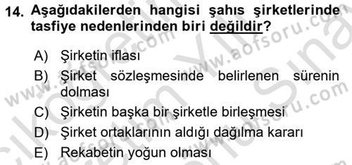 Şirketler Muhasebesi Dersi 2023 - 2024 Yılı (Final) Dönem Sonu Sınav Soruları 14. Soru
