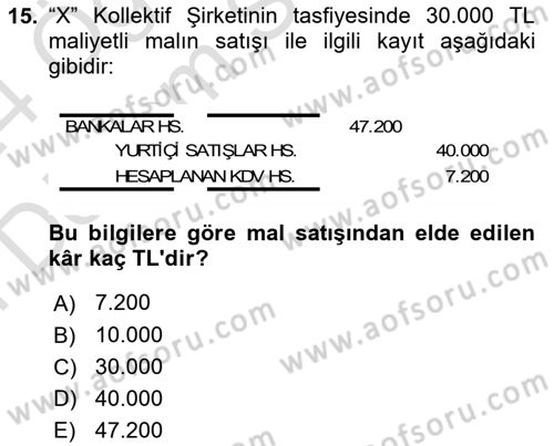 Şirketler Muhasebesi Dersi 2023 - 2024 Yılı (Final) Dönem Sonu Sınav Soruları 15. Soru