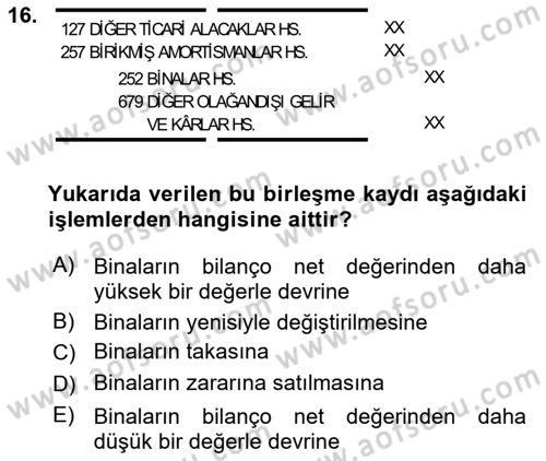 Şirketler Muhasebesi Dersi 2023 - 2024 Yılı (Final) Dönem Sonu Sınav Soruları 16. Soru