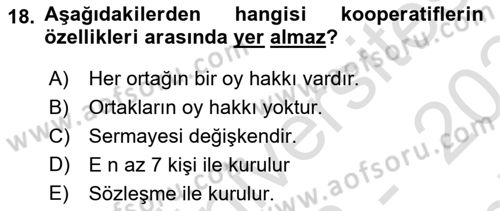 Şirketler Muhasebesi Dersi 2023 - 2024 Yılı (Final) Dönem Sonu Sınav Soruları 18. Soru
