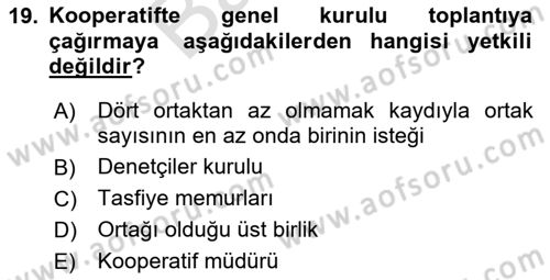 Şirketler Muhasebesi Dersi 2023 - 2024 Yılı (Final) Dönem Sonu Sınav Soruları 19. Soru