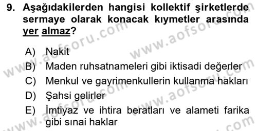 Şirketler Muhasebesi Dersi 2023 - 2024 Yılı (Final) Dönem Sonu Sınav Soruları 9. Soru