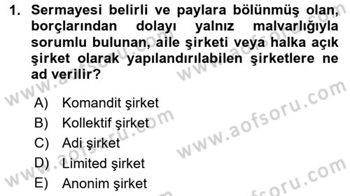 Şirketler Muhasebesi Dersi 2023 - 2024 Yılı Yaz Okulu Sınav Soruları 1. Soru