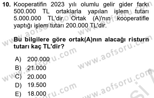 Şirketler Muhasebesi Dersi 2023 - 2024 Yılı Yaz Okulu Sınav Soruları 10. Soru
