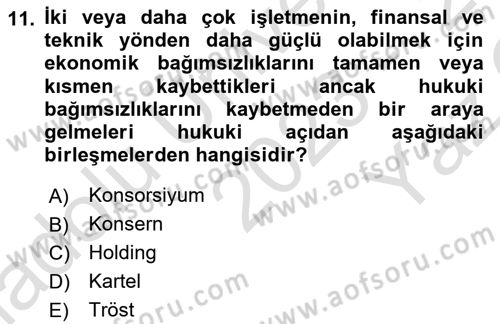Şirketler Muhasebesi Dersi 2023 - 2024 Yılı Yaz Okulu Sınav Soruları 11. Soru