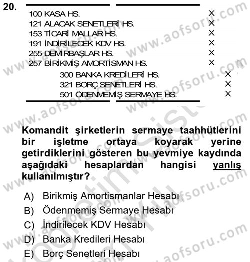 Şirketler Muhasebesi Dersi 2023 - 2024 Yılı Yaz Okulu Sınav Soruları 20. Soru
