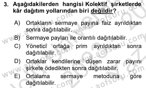 Şirketler Muhasebesi Dersi 2023 - 2024 Yılı Yaz Okulu Sınav Soruları 3. Soru