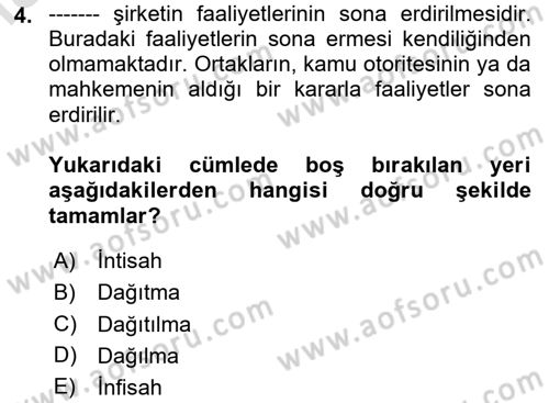 Şirketler Muhasebesi Dersi 2023 - 2024 Yılı Yaz Okulu Sınav Soruları 4. Soru