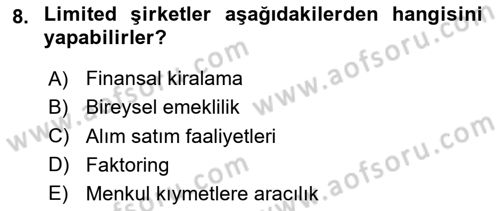 Şirketler Muhasebesi Dersi 2023 - 2024 Yılı Yaz Okulu Sınav Soruları 8. Soru