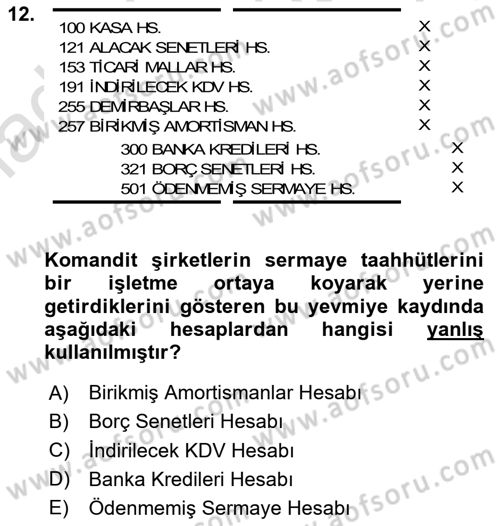 Şirketler Muhasebesi Dersi 2024 - 2025 Yılı (Vize) Ara Sınav Soruları 12. Soru