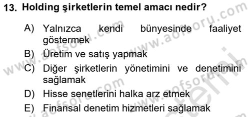 Şirketler Muhasebesi Dersi 2024 - 2025 Yılı (Vize) Ara Sınav Soruları 13. Soru
