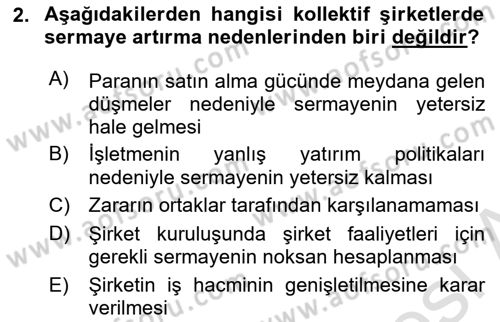 Şirketler Muhasebesi Dersi 2024 - 2025 Yılı (Vize) Ara Sınav Soruları 2. Soru
