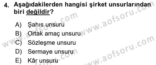 Şirketler Muhasebesi Dersi 2024 - 2025 Yılı (Vize) Ara Sınav Soruları 4. Soru