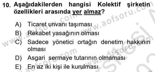 Şirketler Muhasebesi Dersi 2024 - 2025 Yılı (Final) Dönem Sonu Sınav Soruları 10. Soru