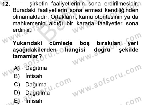 Şirketler Muhasebesi Dersi 2024 - 2025 Yılı (Final) Dönem Sonu Sınav Soruları 12. Soru