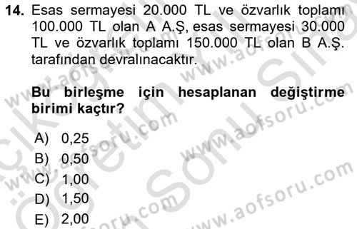 Şirketler Muhasebesi Dersi 2024 - 2025 Yılı (Final) Dönem Sonu Sınav Soruları 14. Soru
