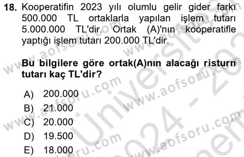 Şirketler Muhasebesi Dersi 2024 - 2025 Yılı (Final) Dönem Sonu Sınav Soruları 18. Soru