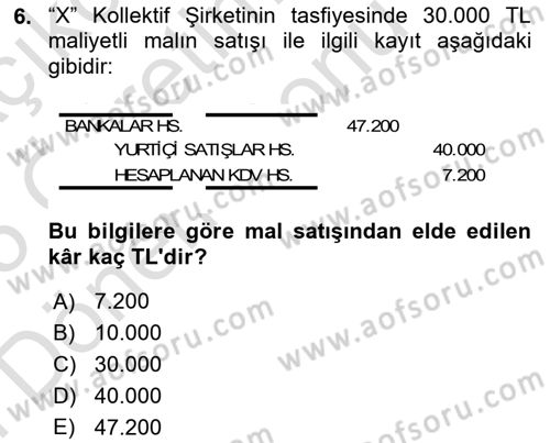 Şirketler Muhasebesi Dersi 2024 - 2025 Yılı (Final) Dönem Sonu Sınav Soruları 6. Soru
