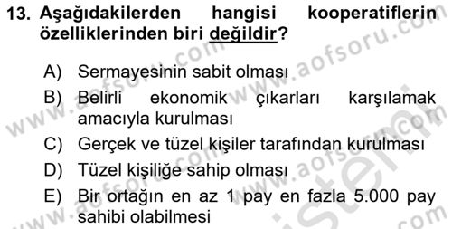 Şirketler Muhasebesi Dersi 2024 - 2025 Yılı Yaz Okulu Sınav Soruları 13. Soru