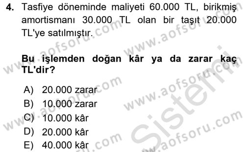 Şirketler Muhasebesi Dersi 2024 - 2025 Yılı Yaz Okulu Sınav Soruları 4. Soru