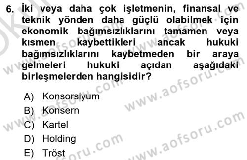 Şirketler Muhasebesi Dersi 2024 - 2025 Yılı Yaz Okulu Sınav Soruları 6. Soru