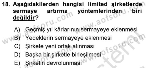 Şirketler Muhasebesi Dersi 2025 - 2026 Yılı (Vize) Ara Sınav Soruları 18. Soru