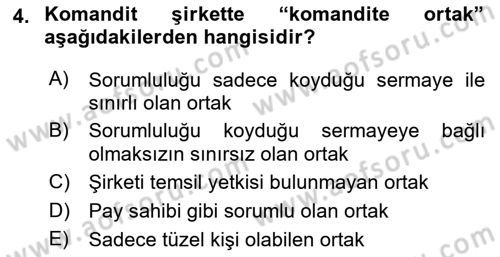 Şirketler Muhasebesi Dersi 2025 - 2026 Yılı (Vize) Ara Sınav Soruları 4. Soru
