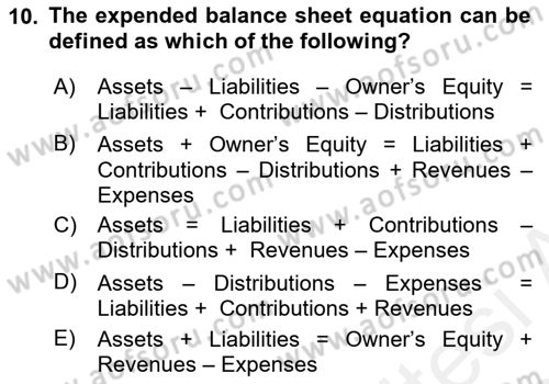 Accounting 1 Dersi 2018 - 2019 Yılı (Vize) Ara Sınavı 10. Soru
