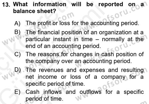 Accounting 1 Dersi 2018 - 2019 Yılı (Vize) Ara Sınavı 13. Soru