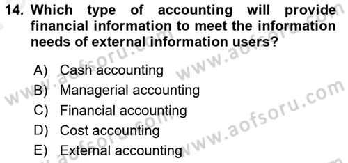 Accounting 1 Dersi 2018 - 2019 Yılı (Vize) Ara Sınavı 14. Soru