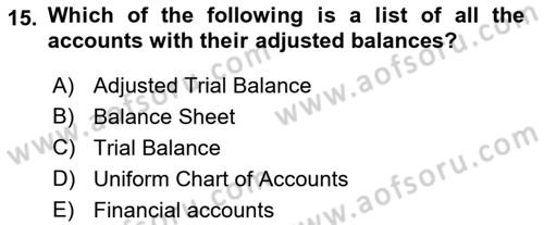 Accounting 1 Dersi 2018 - 2019 Yılı (Vize) Ara Sınavı 15. Soru