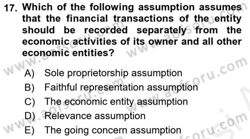 Accounting 1 Dersi 2018 - 2019 Yılı (Vize) Ara Sınavı 17. Soru