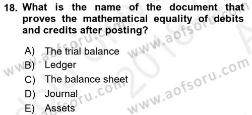 Accounting 1 Dersi 2018 - 2019 Yılı (Vize) Ara Sınavı 18. Soru