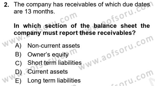 Accounting 1 Dersi 2018 - 2019 Yılı (Vize) Ara Sınavı 2. Soru