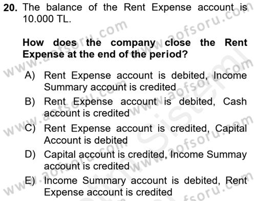 Accounting 1 Dersi 2018 - 2019 Yılı (Vize) Ara Sınavı 20. Soru