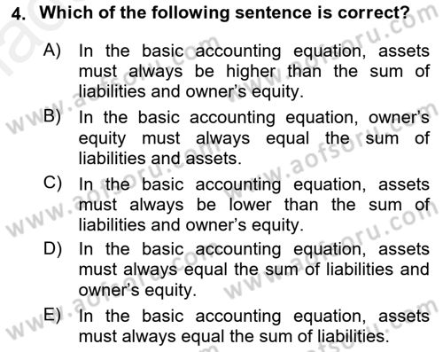 Accounting 1 Dersi 2018 - 2019 Yılı (Vize) Ara Sınavı 4. Soru