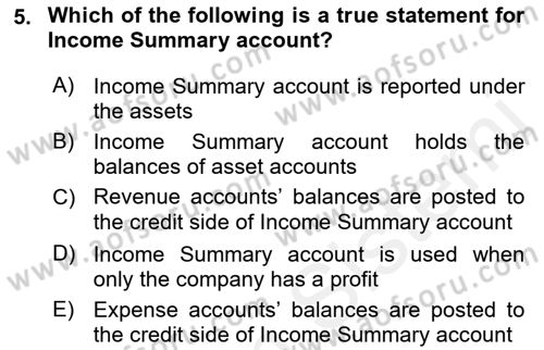 Accounting 1 Dersi 2018 - 2019 Yılı (Vize) Ara Sınavı 5. Soru