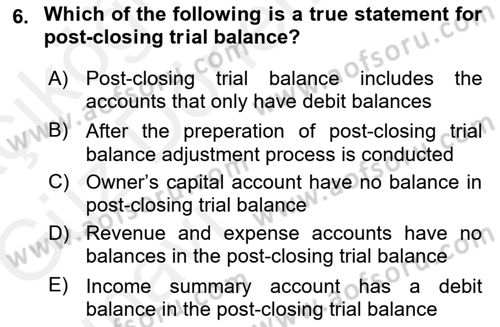 Accounting 1 Dersi 2018 - 2019 Yılı (Vize) Ara Sınavı 6. Soru