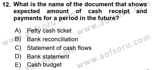 Accounting 1 Dersi 2018 - 2019 Yılı (Final) Dönem Sonu Sınav Soruları 12. Soru