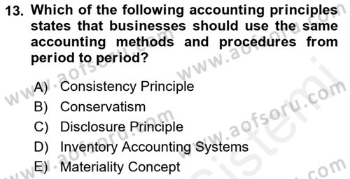 Accounting 1 Dersi 2018 - 2019 Yılı (Final) Dönem Sonu Sınav Soruları 13. Soru