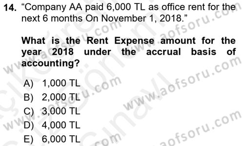 Accounting 1 Dersi 2018 - 2019 Yılı (Final) Dönem Sonu Sınav Soruları 14. Soru