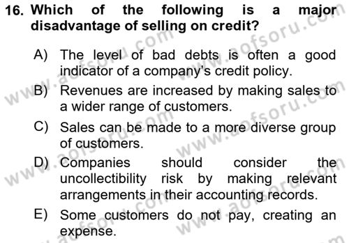Accounting 1 Dersi 2018 - 2019 Yılı (Final) Dönem Sonu Sınav Soruları 16. Soru