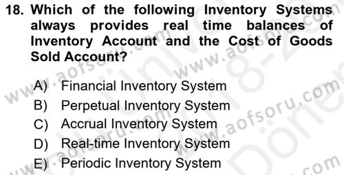 Accounting 1 Dersi 2018 - 2019 Yılı (Final) Dönem Sonu Sınav Soruları 18. Soru