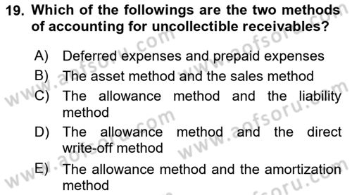 Accounting 1 Dersi 2018 - 2019 Yılı (Final) Dönem Sonu Sınav Soruları 19. Soru