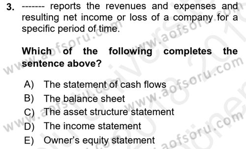 Accounting 1 Dersi 2018 - 2019 Yılı (Final) Dönem Sonu Sınav Soruları 3. Soru