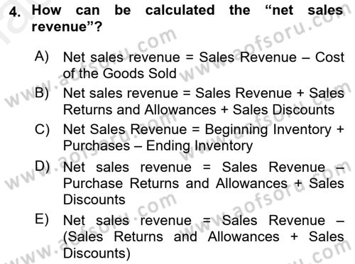 Accounting 1 Dersi 2018 - 2019 Yılı (Final) Dönem Sonu Sınav Soruları 4. Soru